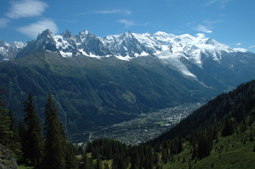 Mont Blanc and Chamonix in Alps in France