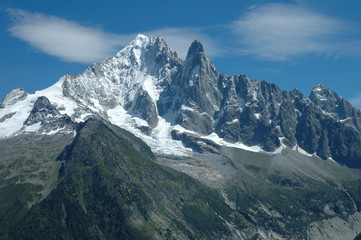 Peaks in snow nearby Chamonix in Alps in France