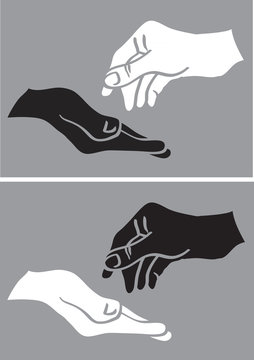 Give and Take White and Black Hand Vector Illustration