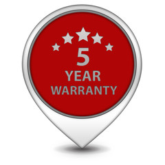Five year warranty pointer icon on white background