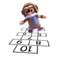 3d Pilot playing hopscotch