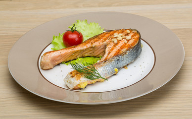 Grilled salmon steak