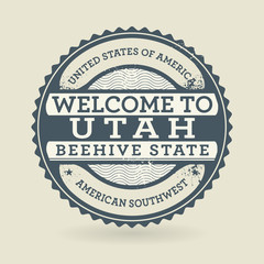 Grunge rubber stamp with text Welcome to Utah, USA