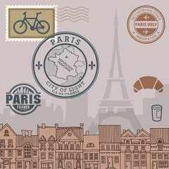 Plakat Paris stamps set, vector
