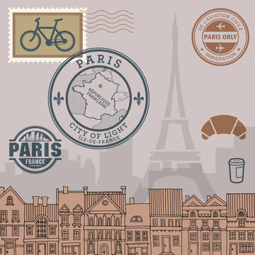 Paris stamps set, vector