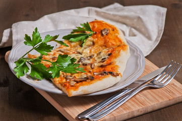 Delicious italian pizza served on wooden table