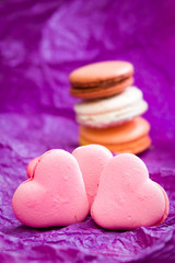 French colorful macarons with hearts