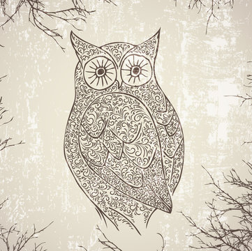 Abstract Vintage Owl