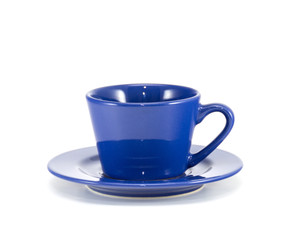 Blue cup of coffee front view