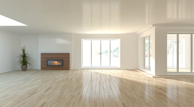 white white empty interior concept with panoramic windows