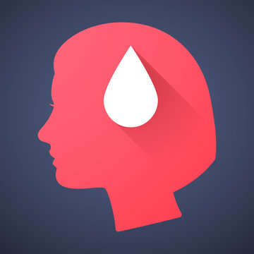 Female head silhouette icon with a blood drop