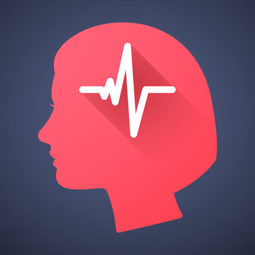 Female head silhouette icon with a heart beat sign