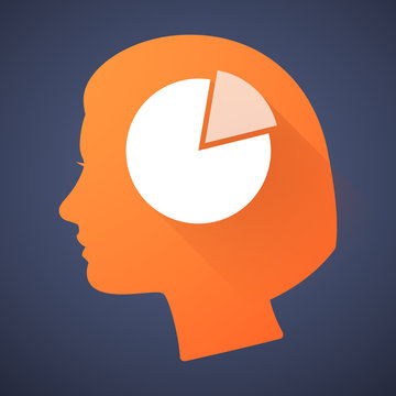 Female head silhouette icon with a pie chart