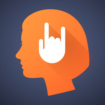 Female head silhouette icon with a hand