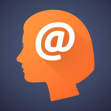Female head silhouette icon with an "at" sign