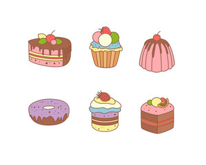 Set of pies and flour products from bakery or pastry shop