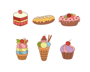 Set of pies and flour products from bakery or pastry shop