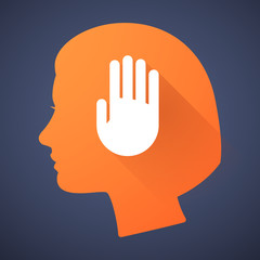 Female head silhouette icon with a hand