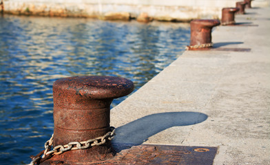 metal bollards on the dock