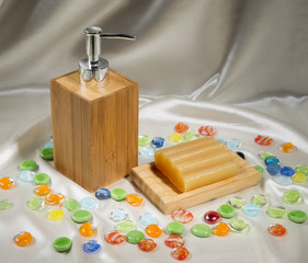 kinds of soap on silk background