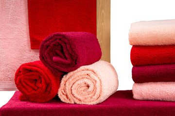 Obraz na płótnie Canvas set of colorful twisted terry towels isolated on white