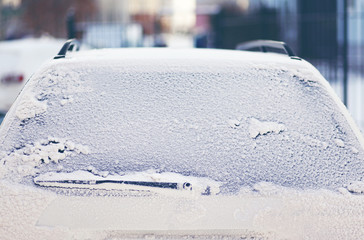 Frozen back window car in the snow