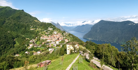 Bre. Lugano - Shots of the core with the mountains behind