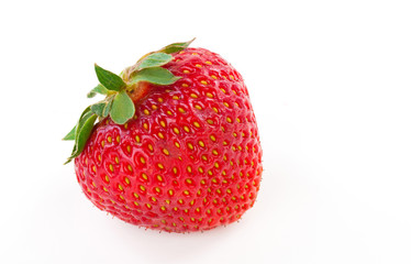 fresh one strawberry with leaf isolated on white