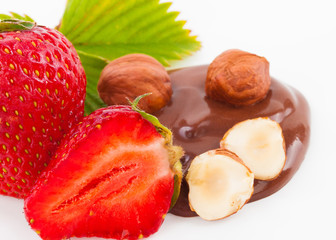 beautiful delicious strawberry with chocolate and nuts