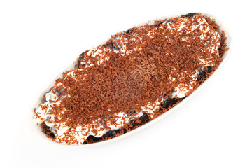 ice cream with prunes and chocolate isolated on white