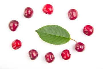 Cherry fruit with beautiful leaf with high Vitamin C in round co