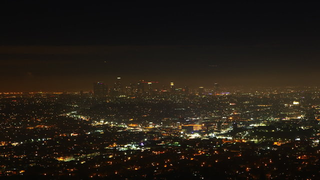 A timelapse view over Los Angeles at night