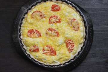 Vegetarian pie with cottage cheese and feta and tomatoes