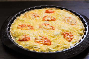 Vegetarian pie with cottage cheese and feta and tomatoes