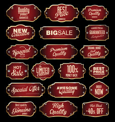 Dark red and gold labels