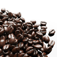 Roasted coffee beans on white background for advertising