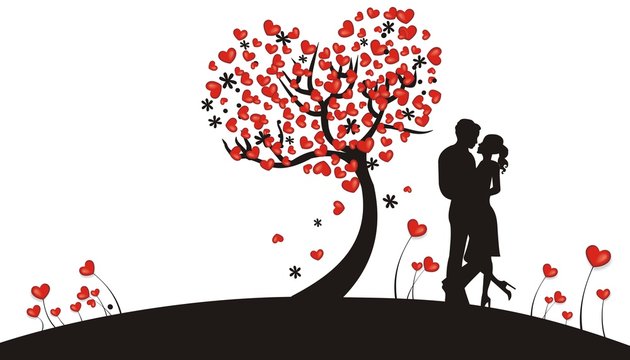 Hintergrund mit Herzen und Liebespaar