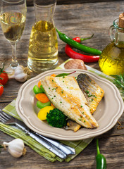 Sea bass fillet with vegetables