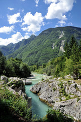 Fototapeta na wymiar Soca / Isonzo river in julian alps, Slovenia.