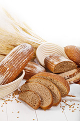 Fresh baked traditional bread and wheat