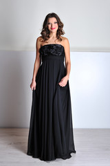 beautiful woman in black evening dress