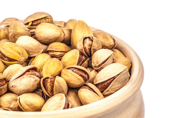 Many pistachio on white background
