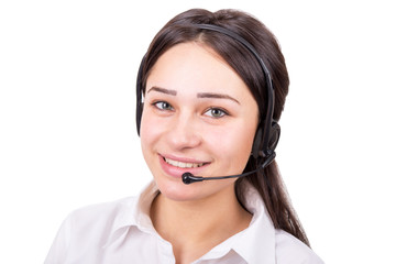 beautiful young woman in headphones with microphone