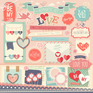 Valentine`s Day scrapbook set - decorative elements