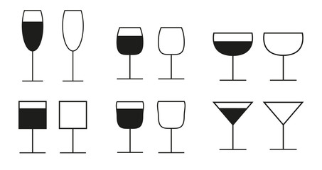 Set of 6 different drink glasses icons