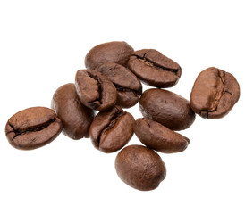 roasted coffee beans isolated in white background cutout