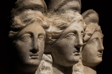 Three headed roman-asian ancient statue of beautiful women, Godd