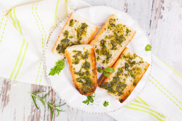 Culinary garlic baguette.