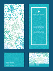 Vector blue line art flowers vertical frame pattern invitation