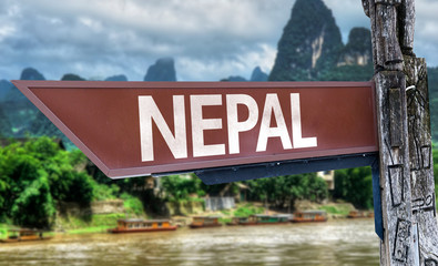 Nepal wooden sign with exotic background